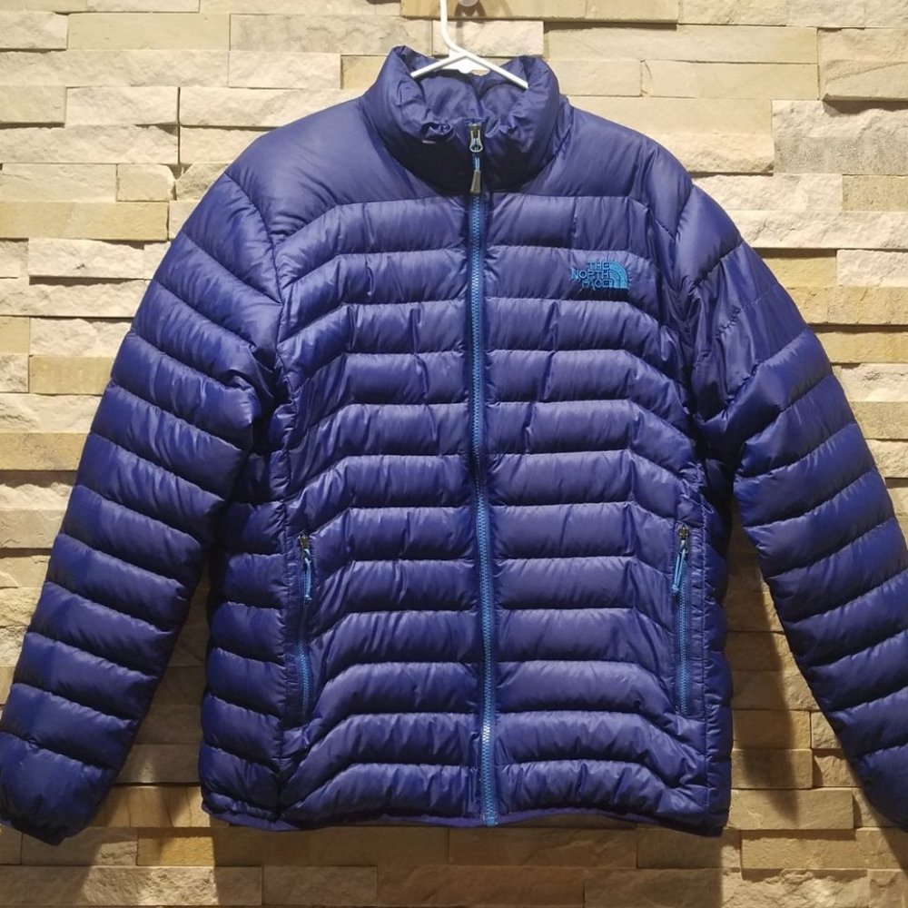 North Face Mens Medium Blue Winter Puffer Jacket Goose Down Bubble Puff Ski Coat